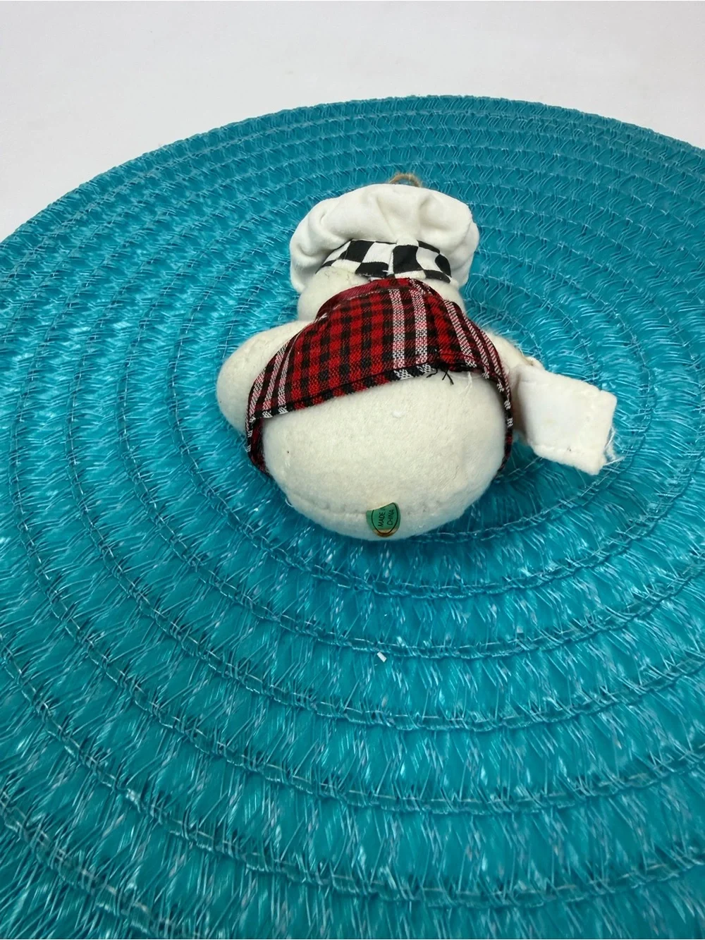 Handmade Snowman Chef Holiday Ornament - White & Red